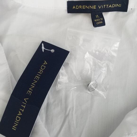 Adrianne Vittadini Puff Sleeve with Lace Insert Button Front Top XL New - Picture 3 of 7